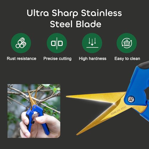 GROWNEER 6 Packs 6.5 Inch Pruning Shears with Curved Blades Trimming Scissors For Gardening Hand Pruning Snips Titanium Coated Precision Blades - style: Blue