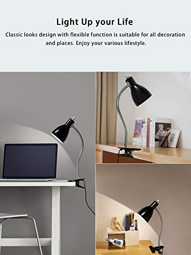 LALISU Desk lamp Eye-Caring Table Lamps, 360°Rotation Gooseneck Clip Lamp - color: Black