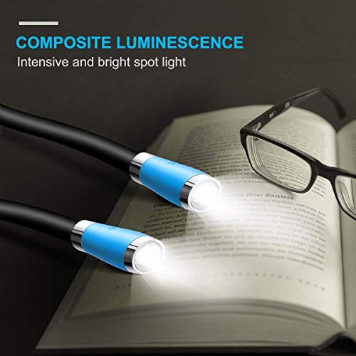 Book Light, Neck Reading Light, USB Rechargeable, Hands Free, 4 Super Bright LED Bulbs, 3 Adjustable Brightness, Best for Reading in Bed, Knitting, Walking, Jogging, Mending in Night (Blue) - color: Blue