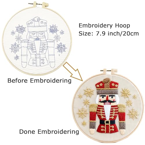 Christmas Embroidery Kit DIY Hand Embroidery Starter Cross Stitch Kits, Christmas Ornaments Embroidery with Stamped Pattern,Cotton,Threads,Needles,Instructions for Adults Beginners (Snowman) - color: Snowman