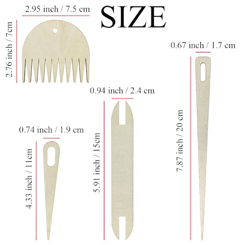 Wood Hand Loom Stick Set Wood Weaving Needle Crochet Tapestry Sewing Making Crafts Tools Tapestry Weaving Loom Tool Set No Burr Big Eye 7 Pieces Include Knitting Needles Shuttles Bobbin Stick Comb