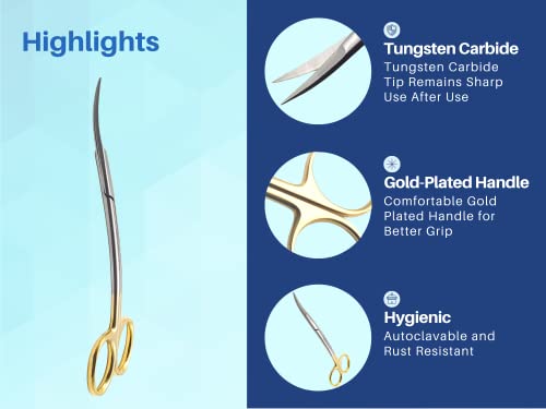 Scissors 5.5 inch LaGrange Double curved tungsten carbide inserts Gold Plated handle | Dental ENT EYE DERMA Embroidery Applique & Fabric Stitches - size: 5.5 Inches