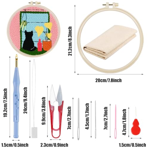 Woohome Punch Needle Kit Included Plastic Hoops, Punch Needle Cloth, Color Yarn and Punch Needle Tools for Adults, Beginners (Cat and Vase) - color: Color 23
