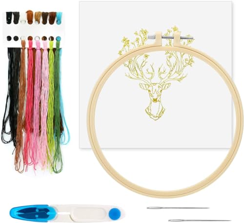 Meecaa Starry Sky Moon Embroidery Kit Starter Set, Hand Embroidery Set,Pattern Printed Cross Stitch Set for Beginner Adults, with Embroidery Hoop and Instructions (Starry Sky) - color: Starry Sky