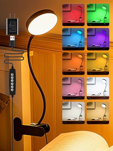 Clip on Light,10 RGB Colors+10 Brightness Small Desk Lamp with Clamp Light - color: Black