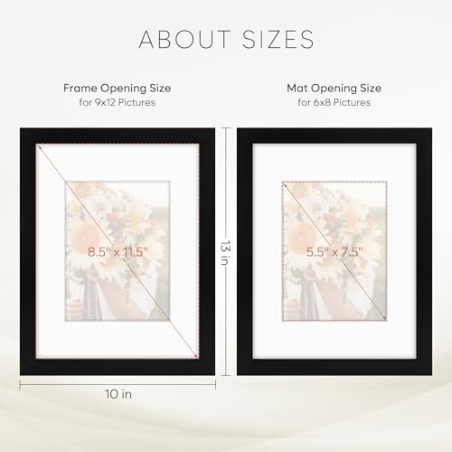 Golden State Art 9x12 Black Picture Frame Mat for 6x8 Real Glass - color: Black, size: 9x12