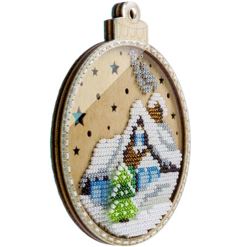 Wizardi Wonderland Crafts Bead Embroidery kit on Wood FLK-366 - color: House and White Snow