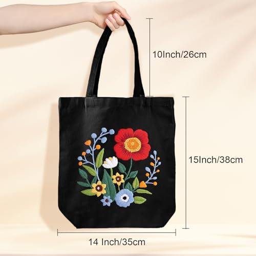 Louise Maelys Embroidery Kit Canvas Tote Bag with Floral Pattern DIY Crafts - color: flower 2
