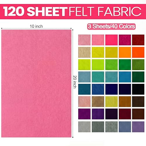 Reginary 120 Pcs 10 x 20 Inch Felt Sheets Bulk for Craft 40 Assorted Color Felt Fabric Squares Stiff Paper for Back to School Festival Holiday DIY Craft Sewing Patchwork - size: 10 x 20 Inch