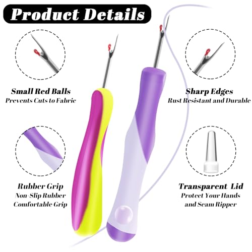 2 PCS Seam Rippers, Rippers for Sewing and Thread,Remover Stitch Tool for Hand Sewing, Knitting, Cross Stitching, Embroidery and Thread Removal(Purple + Green) - color: Purple + Green