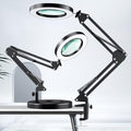 HITTI 10X Magnifying Glass with Light, 1,800 Lumens Stepless Dimmable - color: Black, size: 10X 9.06 INCH Base & Clamp