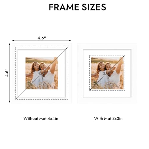 Hongkee 4x4 Picture Frame, 4 x 4 Solid Wood Frame with Real Glass, 1 Pack - color: White, size: 4 x 4