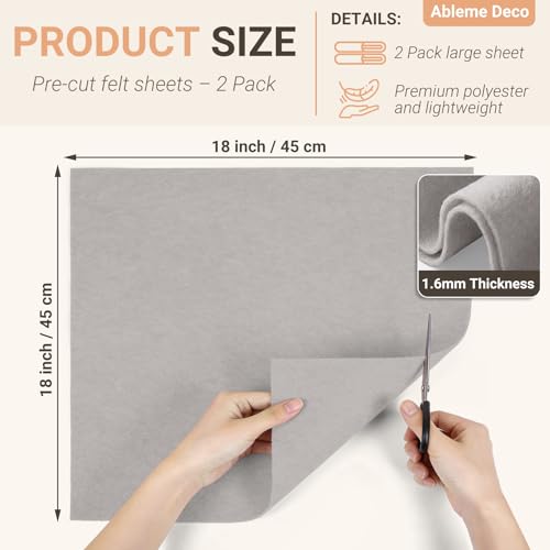 Felt Fabric Sheets 18" x 18" (2 Pack) 1.6mm Soft Craft Felt, Light Grey - color: Light Grey