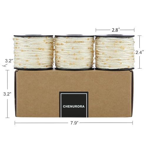 Artisanal Yarn Collection Multifiber Fancy Yarn for Knitting Crocheting Crafts DIY, Set of 3 Rolls (Cream Satin with Mini Golden Beads) - color: Cream Satin with Mini Golden Beads