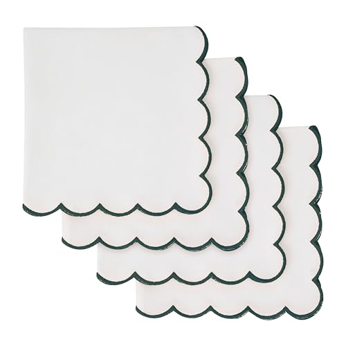 Blue Needles Cotton Scalloped Embroidery Cloth Napkins 17X17Inch - Set of 4 - color: White(edges - Green)