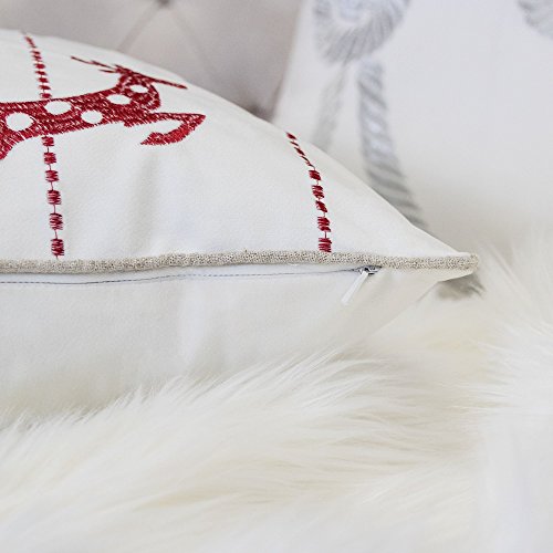 Embroidery White Velvet Throw Pillow Cover, Merry Christmas Series Snow Reindeer Luxury Soft Fuzzy Cozy Warm Slik Gift Square Couch Cushion Pillow Case 20 x 20 Inch, Cover Only - color: U6-snow Reindeer