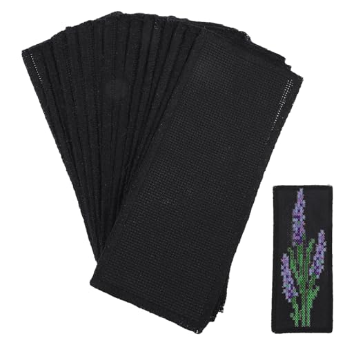 GLOBLELAND 18Pcs 14 Count Rectangle Black Blank Cross Stitch Bookmark 7.44x3.15inch Cotton Aida Cloth Bookmarks for DIY Cross Stitch Making