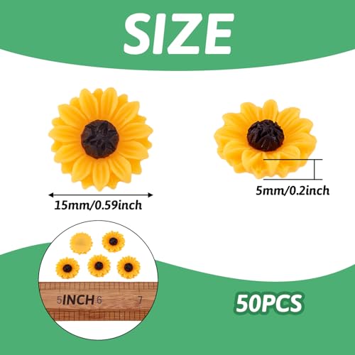 Beadthoven 50Pcs 15mm Flatback Resin Sunflower Cabochons Undrilled Floral Cameo Charms for Jewelry Embellishment Scrapbooking Supplies Dark Orange - color: 0Sunflower-Orange#15mm