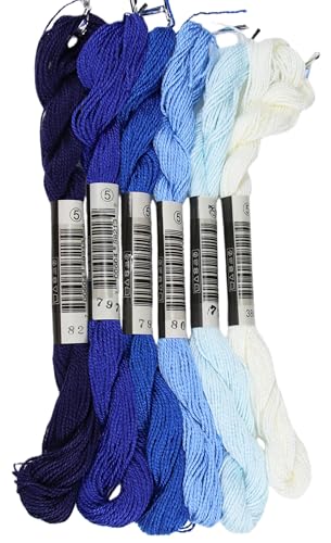 KCS 162 Yards(150 Meters) Mercerized Pearl Cotton Crochet Needlepoint Thread,Size 5,6 skeins,Mixed Color 09 - color: 6color09, size: 6 skeins