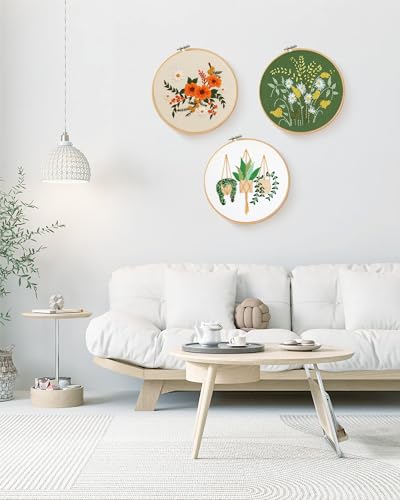 Santune 3 Sets Embroidery Kit for Beginners Needlepoint Cross Stitch Kits for Adults,Stitch Learning DIY Sets with Instruction Video,Stamped Floral Patterns,Hoop,Threads,Sewing Kit - color: Pothos Series