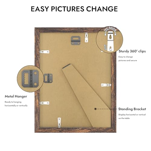 Hongkee 9x12 Picture Frame with Real Glass, Wood Frame, 1 Pack (Mat 7x10) - color: Rustic Brown, size: 9X12 in