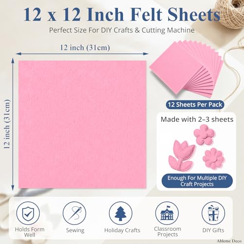 12" x 12" Felt Sheets for Crafts, 2mm Stiff Felt Fabric (12 Pcs), Light Pink - color: Light Pink