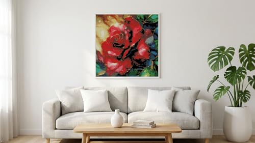 Rose Flowers Stamped Cross Stitch Kits, Embroidery Starter Kit for Adult Beginners, 11CT Cross-Stitch Patterns Dimensions Kit Arts，Needlepoint Kit Crafts for Home Decor 13.7 x 13.7 inch - color: T015
