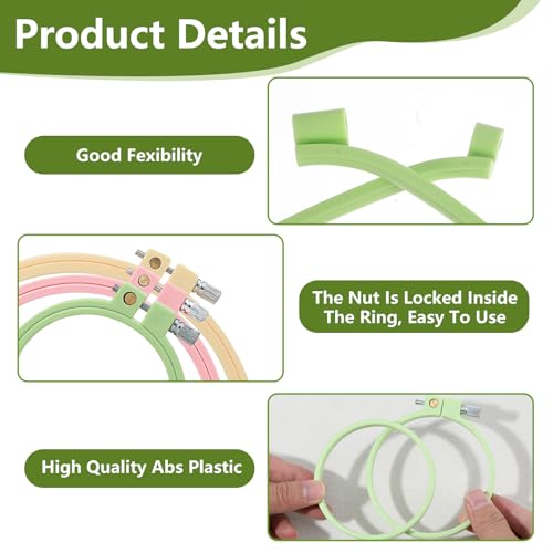 3 Pack Size Round Embroidery Hoops, Plastic Cross Stitch Hoop, Reusable Embroidery Hoop for DIY Sewing Project(Multi Color)