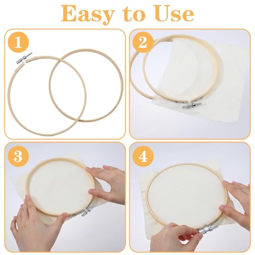 2 Pcs Wooden Embroidery Hoop, 6 Inch 8 inch Bamboo Embroidery Hoops Frame Circle Cross Stitch Hoop Ring for Art Craft Sewing DIY Decoration Home Ornaments - size: 6in+8in