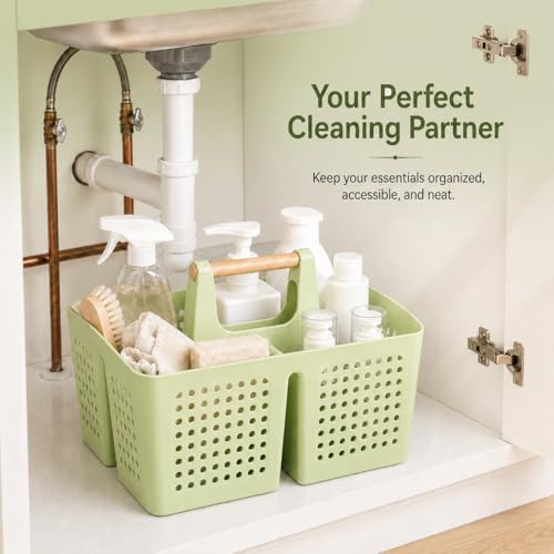 Portable Shower Caddy Basket with 3 Compartments and Handle, Grass Green - color: Grass Green