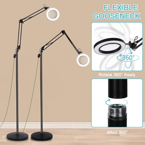 ZABOUL 10X Magnifying Floor Lamp, 3-in-1 Hands Free Magnifying Glass with Light and Stand, 2 Color Modes with Clamp for Esthetician Facials Close Work Reading