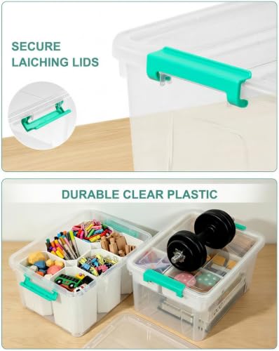 NUMIFUN 17QT Clear Storage Bins with Lids & Dividers for Crafts - color: Clear Green