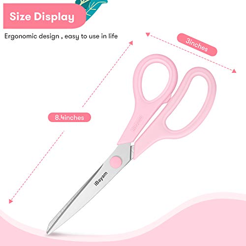 iBayam 8.5" All Purpose Yellow Pink Teal Scissors for School Office Teacher - color: Yellow, Pink, Green, size: 3-Pack