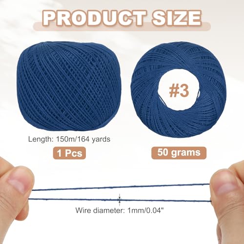 MECCANIXITY Crochet Thread Pearl Cotton Size 3 Navy Blue 164 Yards for Crocheting Tatting Knitting Embroidery Sewing - color: Navy Blue