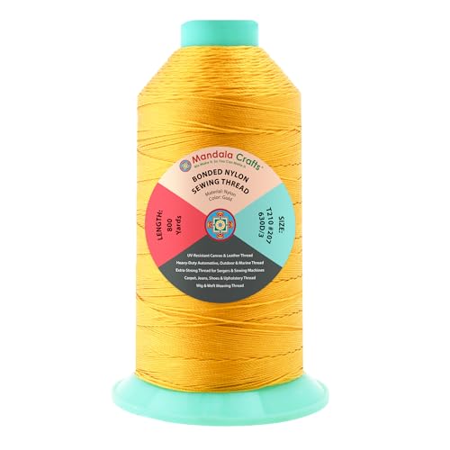 Mandala Crafts Size 207 630D T210 Gold Bonded Nylon Thread, 800 YDs - color: Gold, size: T210 #207 630D/3 800 Yards