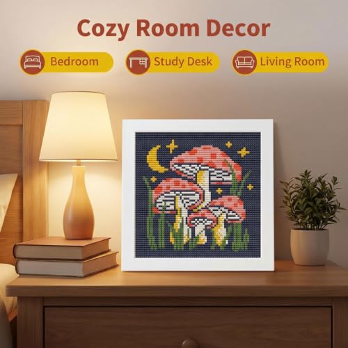 Mushroom Stamped Cross Stitch Kits for Beginners Adults with Framed - color: DKJ015