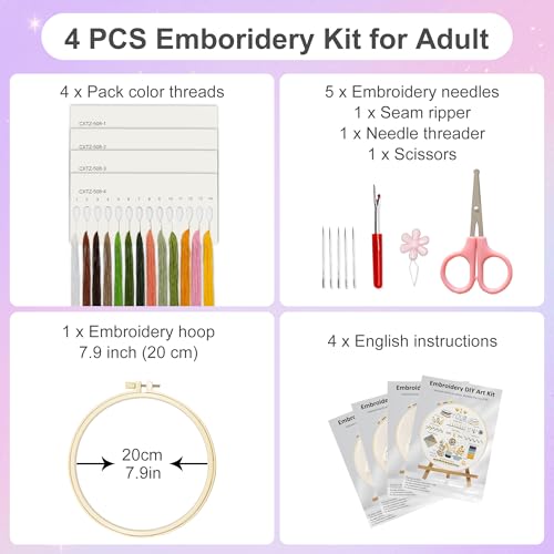 Huacan Embroidery Kit for Beginners with Tutorial Video & Gift Box - color: CXTZ-508