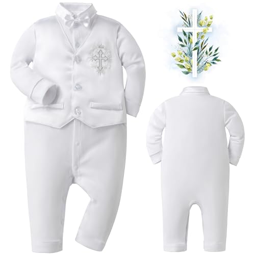 Booulfi Boy Baptism Outfits White Romper Fall Clothes Christening Gifts - color: White-4250, size: 9-12 Months