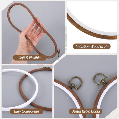 6 Pcs 7inch Embroidery Hoop, Cross Stitch Hoop Rubber Imitated Wood Circle Frame Ring for Art Craft Sewing and Christmas Ornaments
