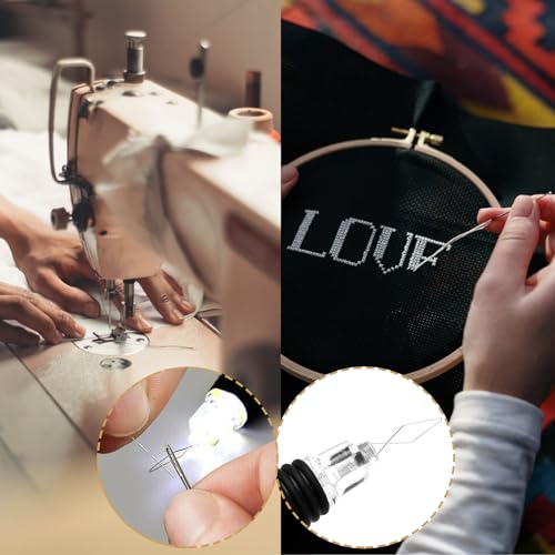 2 Pieces LED Needle Threader Sewing Tools Illuminated Threader Manual Threader with Light Sewing Machine Needle Threader(Batteries Included)