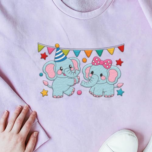 33Pcs Cartoon Elephant Water Soluble Hand Sewing Stabilizers, 8.3"x11.7" Happy Elephant Embroidery Pattern Stabilizer, 4 Sheets Animal Stick and Stitch Embroidery Paper Sticker