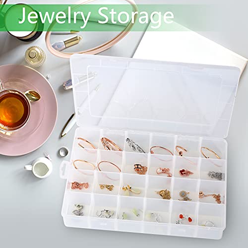 Gbivbe Large 24 Grids Plastic Organizer Box Adjustable Dividers,Clear Storage Box for Jewelry, Art DIY Crafts, Washi Tapes, Beads and Small Parts(2 Pack) - color: Clear-2
