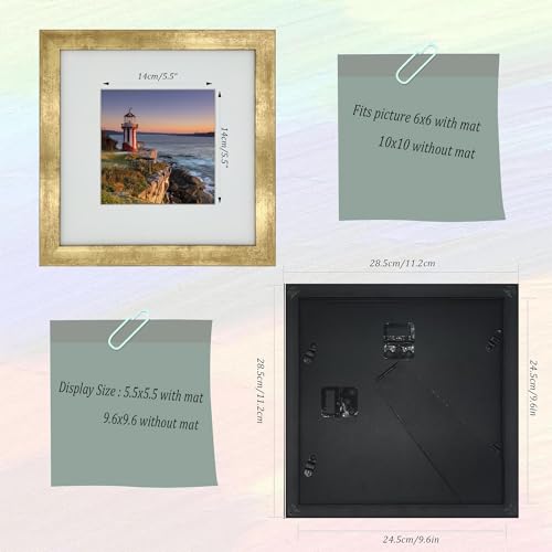 10x10 Photo Frame Gallery Picture frame with 6x6 mat,Freestanding and Wall Mountable,Gold - color: Gold, size: 10x10