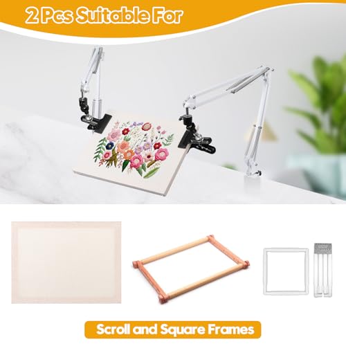 2 Sets Adjustable Embroidery Hoops Stand for Hand Work,White Cross Stitch Frame with 360° Rotation,Needlework Frame, Embroidery Stand Suitable for Embroidery Kit,Hoop/Tablet/Phone Holder Desk Stand - style: 2PC-White