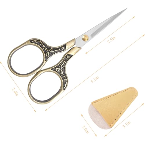 2 Pack Embroidery Scissors Small Sewing Scissors with Premium Leather Cover
