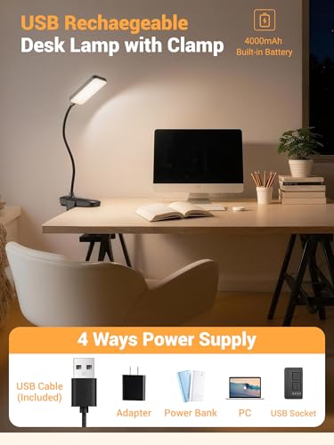 Clip on Light,45 Modes Dimmable+450 Lumen 48 LED Desk Lamp with Clamp Light - color: Black