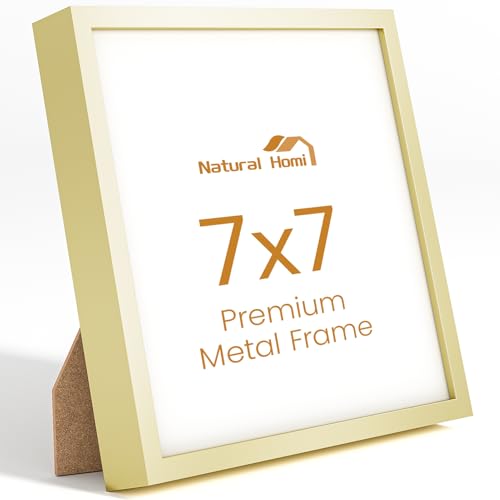 7x7 Aluminum Metal Picture Frame,Tempered Glass Gold Photo Frame 7x7 for Family Photo,Posters,Art,Document to Wall Mount Horizontally or Vertically - size: 7x7