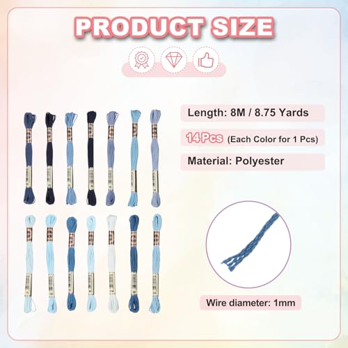 PATIKIL 14 Skeins Embroidery Floss Polyester Multicolored Blue - color: Multicolored Blue