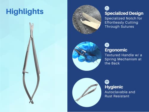 ARTMAN INSTRUMENTS Spring Action Micro Snip Stitch Removing Castroviejo Scissors 5.5 Inches for Fine Stitch Removal, Embroidery, and Micro Surgical Sutures