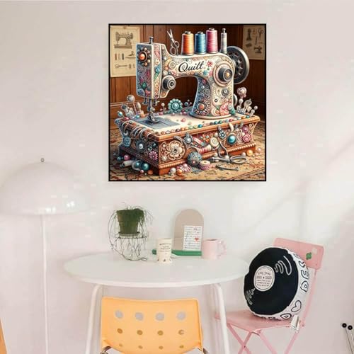 Dugsmgd Diamond Art Kits for Adults, Diamond Painting Kits 14x14 in - color: Sewing Machine